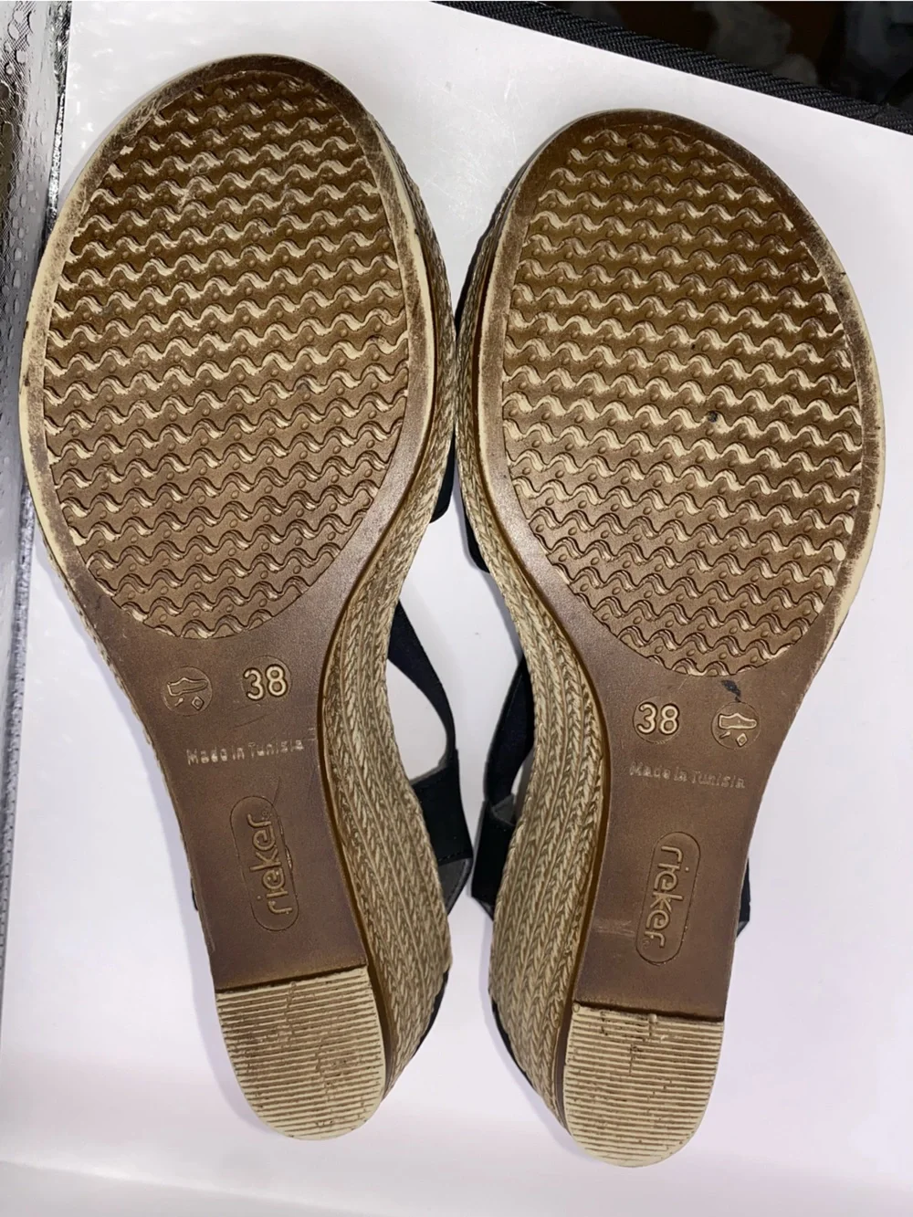 Rieker Fanni 624H6 Black Wedge Sandals with Silver‎ Ring Accent